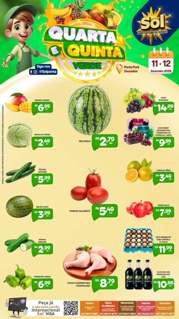 Confira ofertas da Quarta e Quinta Verde do Supermercado Sol