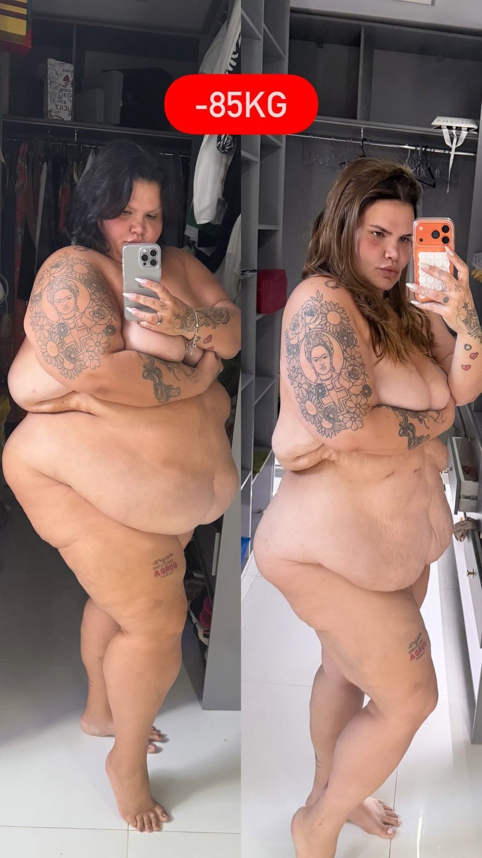 Thais Carla antes e depois de perder 85 kg — Foto: Reprodução/Instagram