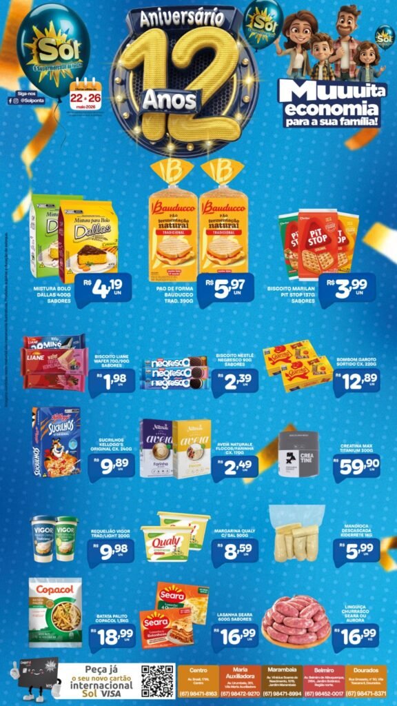 Promoção de aniversário do Supermercado Sol