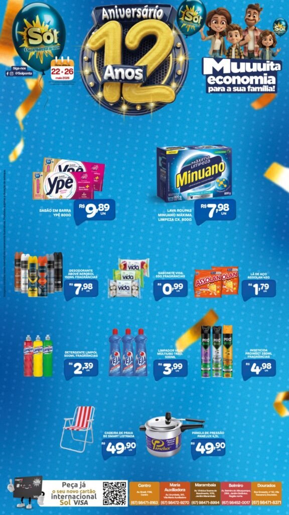 Promoção de aniversário do Supermercado Sol