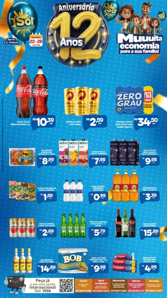 Promoção de aniversário do Supermercado Sol