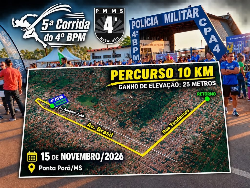 4º BPM divulga percursos oficiais das provas de 5 km e 10 km em Ponta Porã