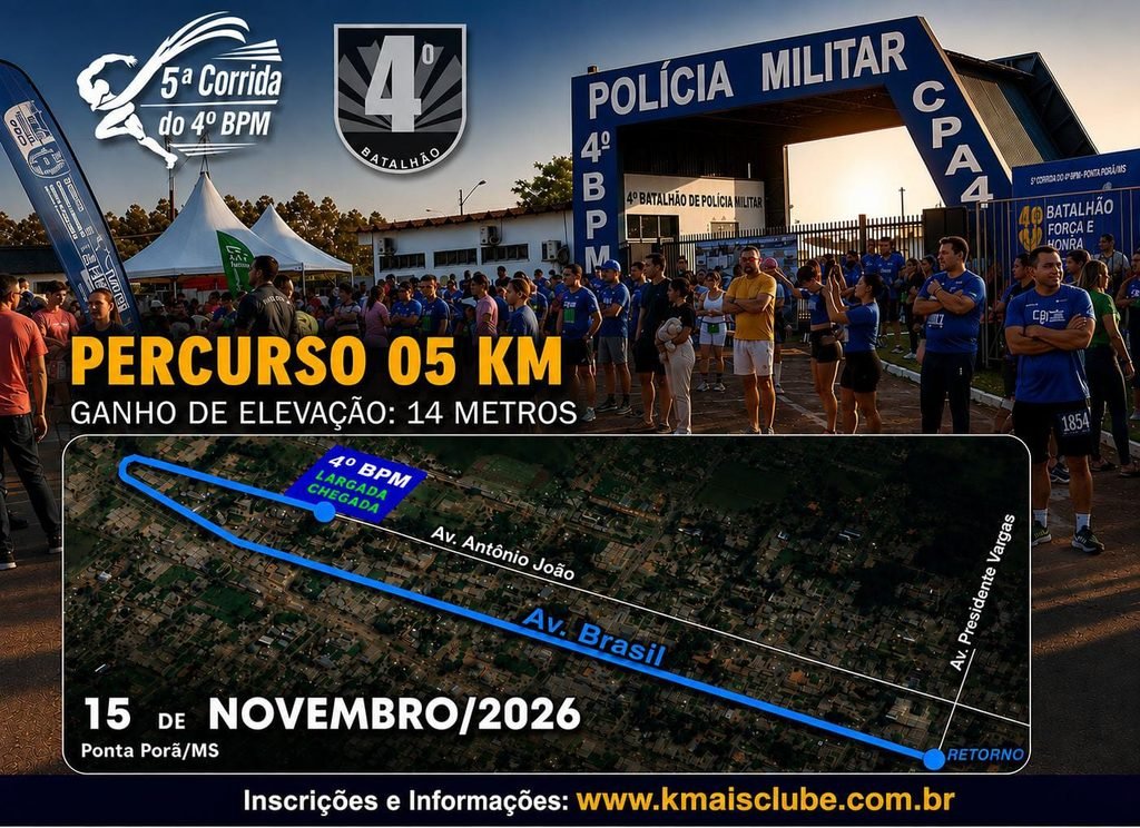 4º BPM divulga percursos oficiais das provas de 5 km e 10 km em Ponta Porã